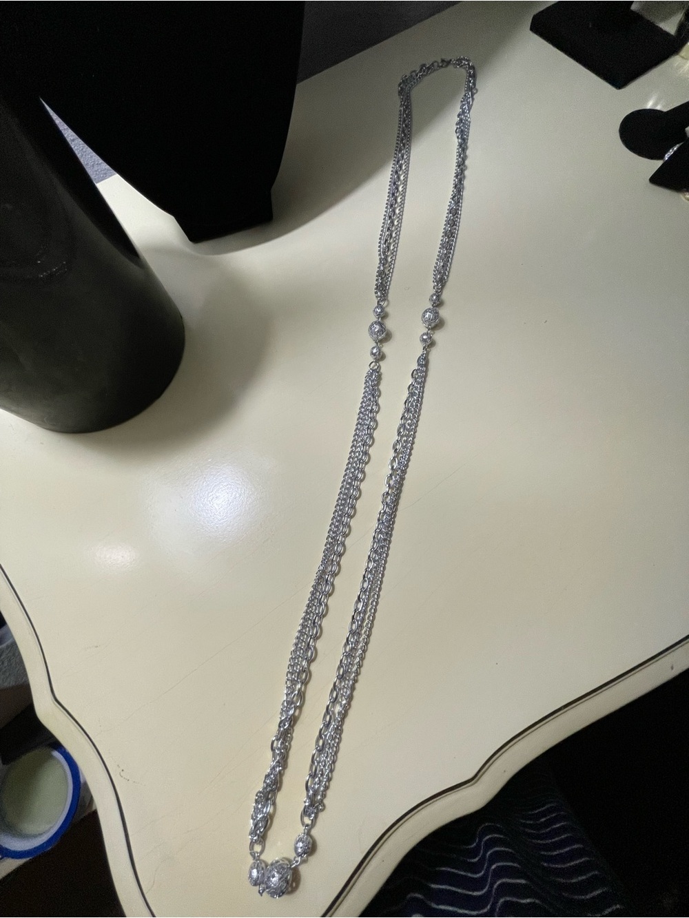 Silver Pearl Station Long Necklace for Women